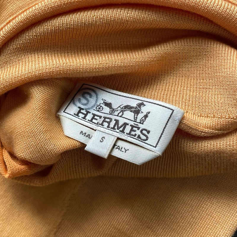 Hermes/愛馬仕/暖橙色系波浪紋高領中袖針織衫/S碼 肩寬:45 胸圍:96 衣長:66-9