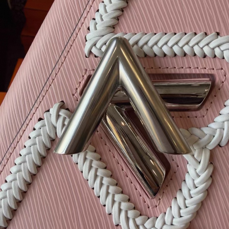 Lv 鏡款雙肩帶編織櫻花粉twist中號-4