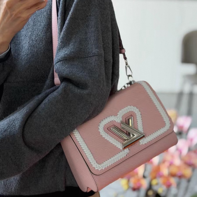 Lv 鏡款雙肩帶編織櫻花粉twist中號-6