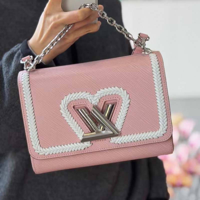 Lv 鏡款雙肩帶編織櫻花粉twist中號-7