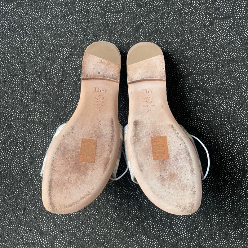 97新 dior迪奧白灰刺繡一字拖37碼-3