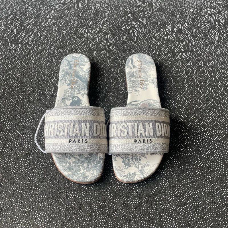 97新 dior迪奧白灰刺繡一字拖37碼-6