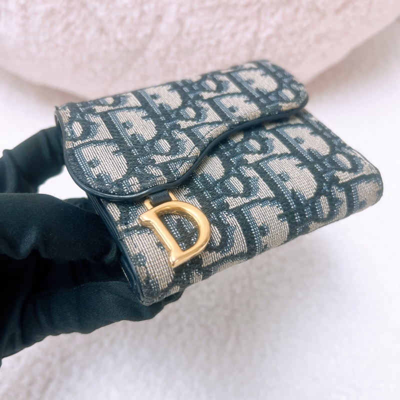 Dior saddle lotus 藍色老花三摺皮夾/短夾-1