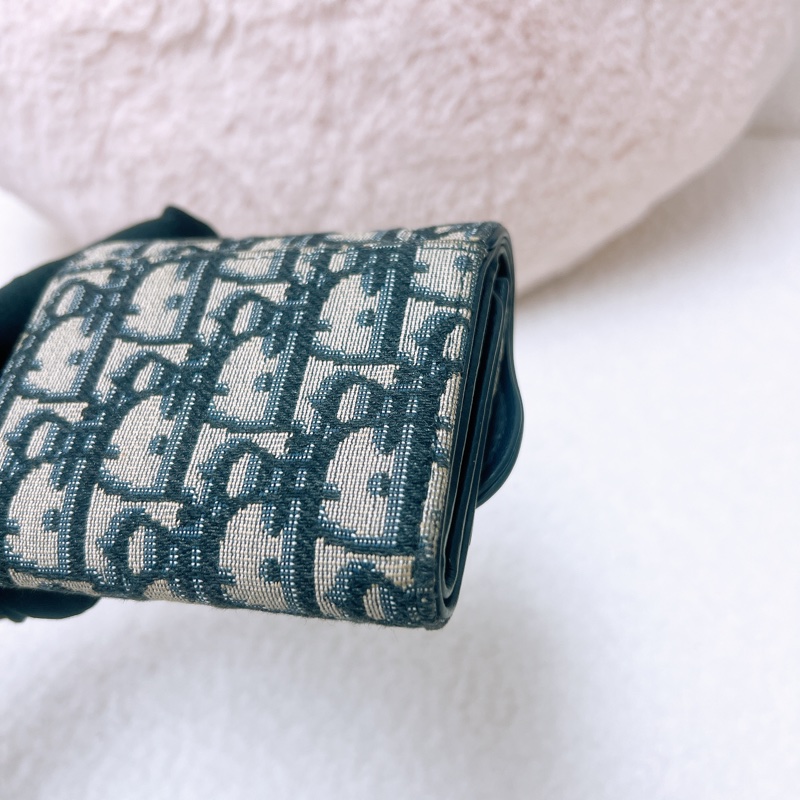 Dior saddle lotus 藍色老花三摺皮夾/短夾-7