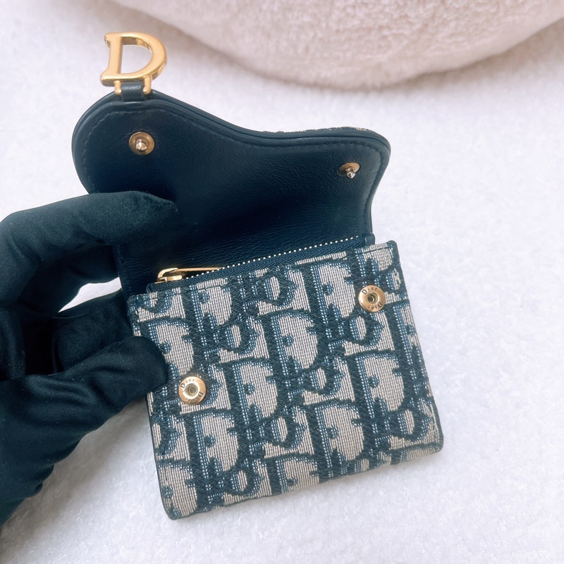 Dior saddle lotus 藍色老花三摺皮夾/短夾-8