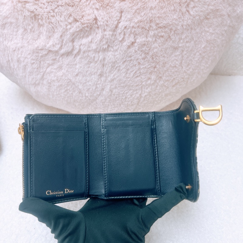 Dior saddle lotus 藍色老花三摺皮夾/短夾-9