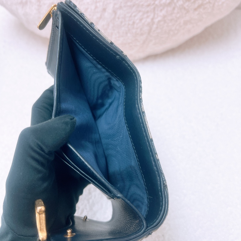 Dior saddle lotus 藍色老花三摺皮夾/短夾-10