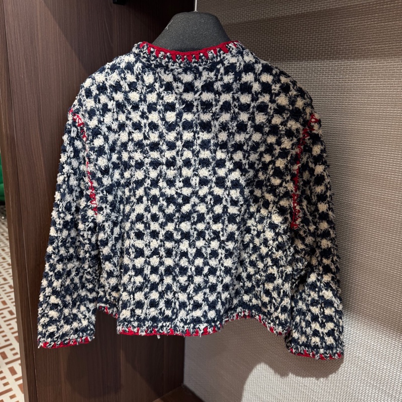 ⭐️chanel香奈兒 21C藍白格紋紅邊外套,34碼 雙排扣加紅色滾邊,層次感十足-1
