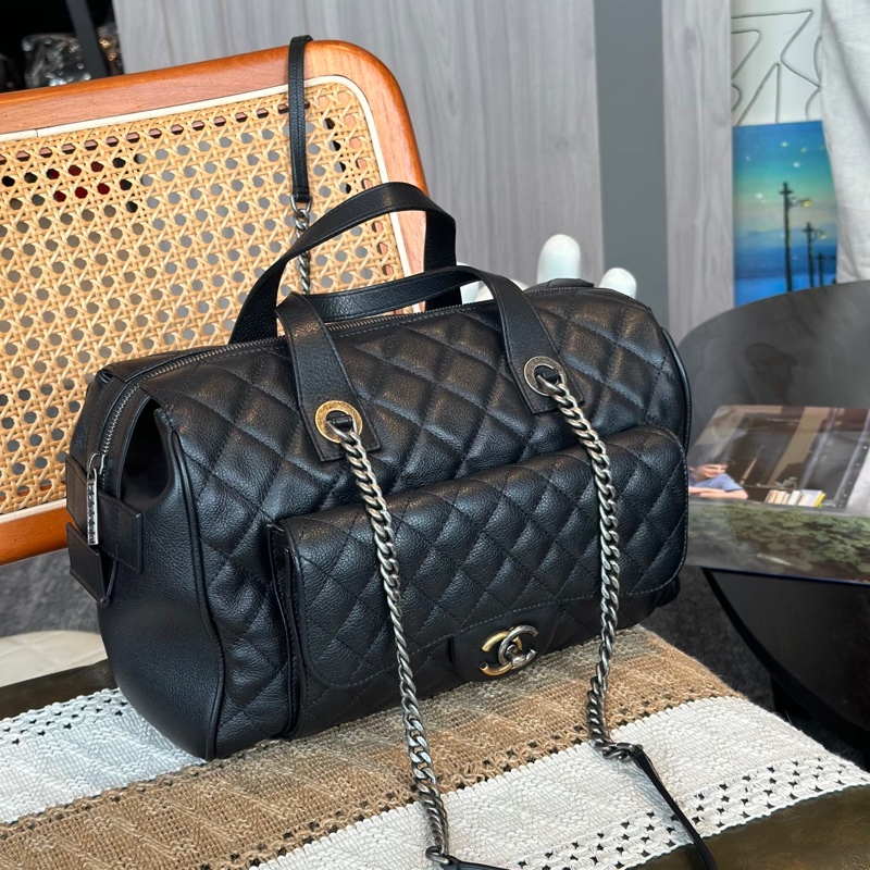 Chanel 限量黑金鴛鴦扣✨荔枝牛皮鏈條托特包 Tote-2