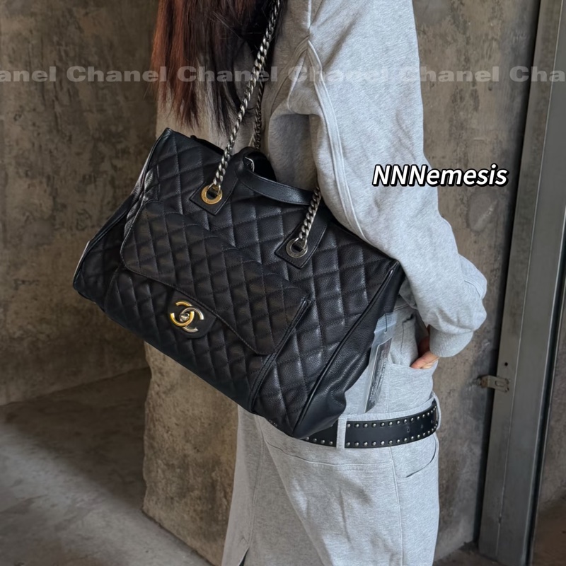 Chanel 限量黑金鴛鴦扣✨荔枝牛皮鏈條托特包 Tote-3