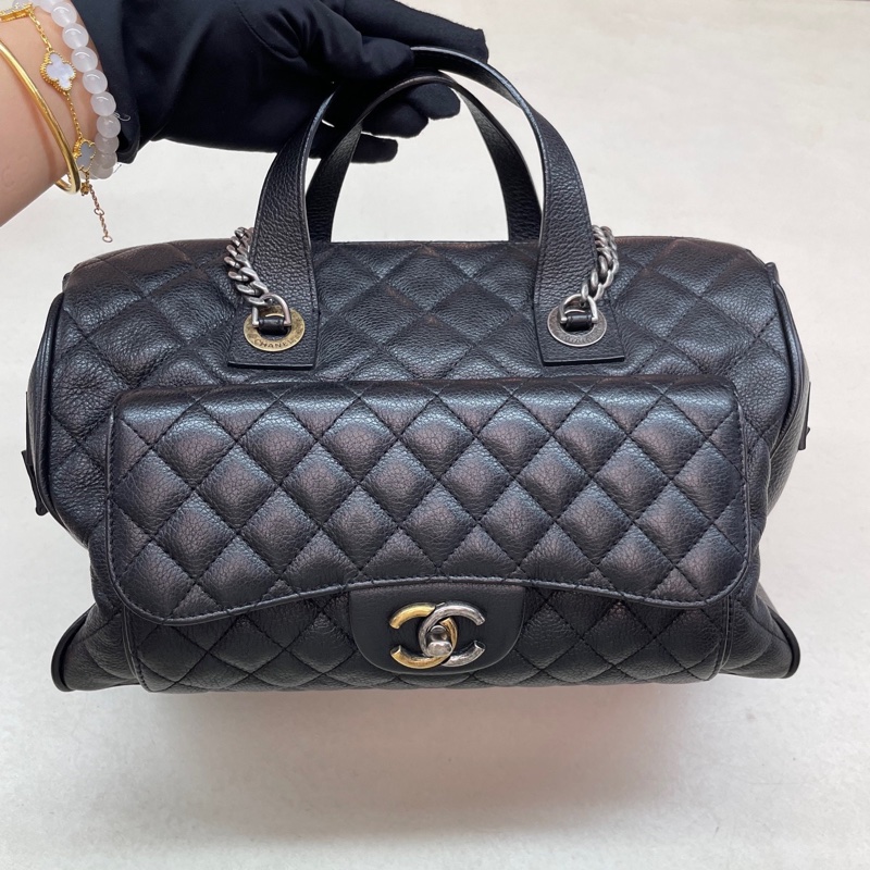 Chanel 限量黑金鴛鴦扣✨荔枝牛皮鏈條托特包 Tote-5