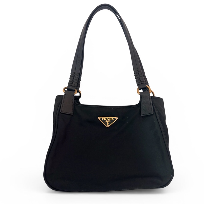 PRADA 黑金尼龍托特包-0