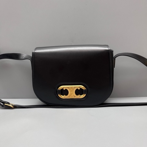 CELINE 98新 黑金凱旋門金扣馬鞍包 尺寸23*16