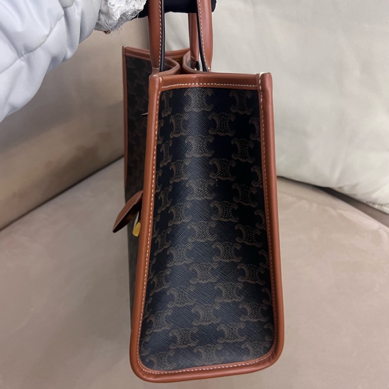 98新CELINE賽琳 Cabas Triomphe 老花滿印金色鎖飾橫款 托特包Tote包購物袋單-3