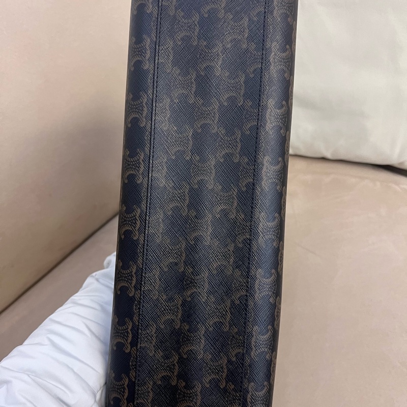 98新CELINE賽琳 Cabas Triomphe 老花滿印金色鎖飾橫款 托特包Tote包購物袋單-4