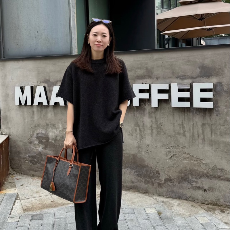 98新CELINE賽琳 Cabas Triomphe 老花滿印金色鎖飾橫款 托特包Tote包購物袋單-7