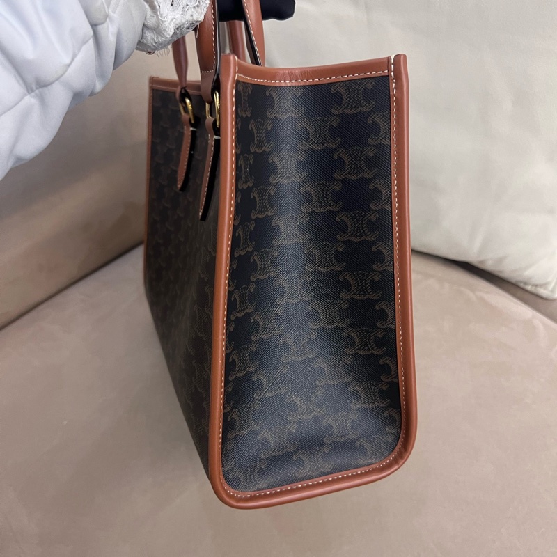 98新CELINE賽琳 Cabas Triomphe 老花滿印金色鎖飾橫款 托特包Tote包購物袋單-11