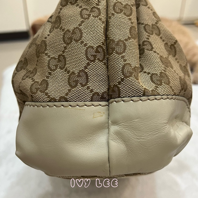 Gucci 烏木色 緹花帆布 白色牛皮飾邊 兩用包 247902 斜背包 肩背手提 正品 二手精品-2