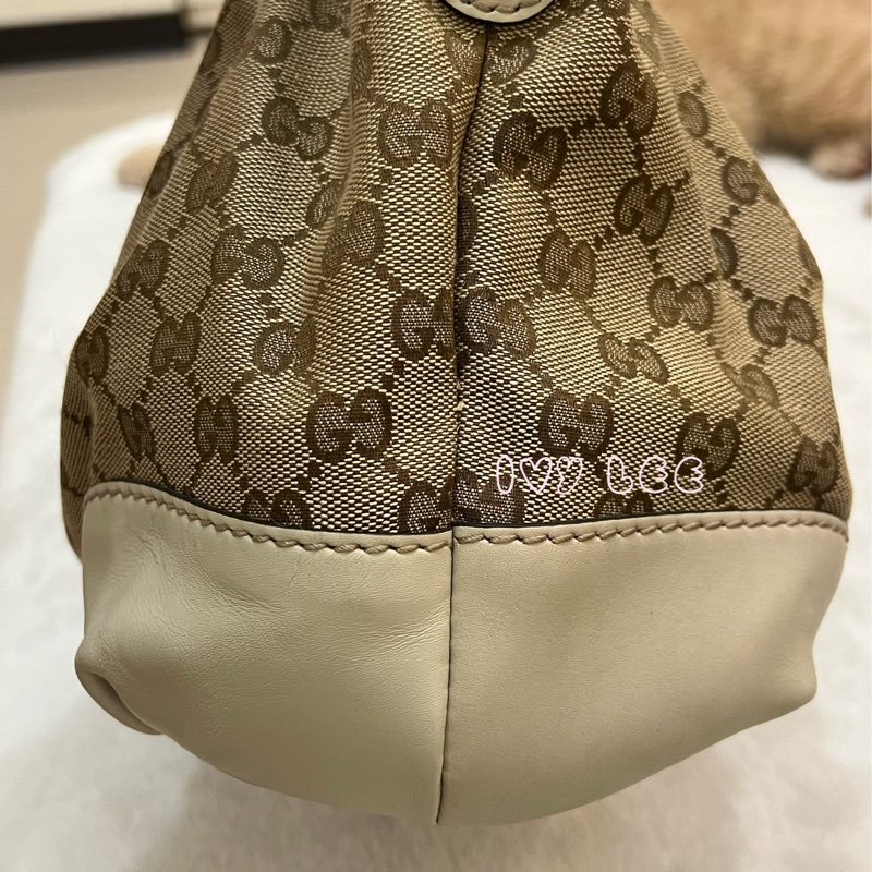 Gucci 烏木色 緹花帆布 白色牛皮飾邊 兩用包 247902 斜背包 肩背手提 正品 二手精品-3