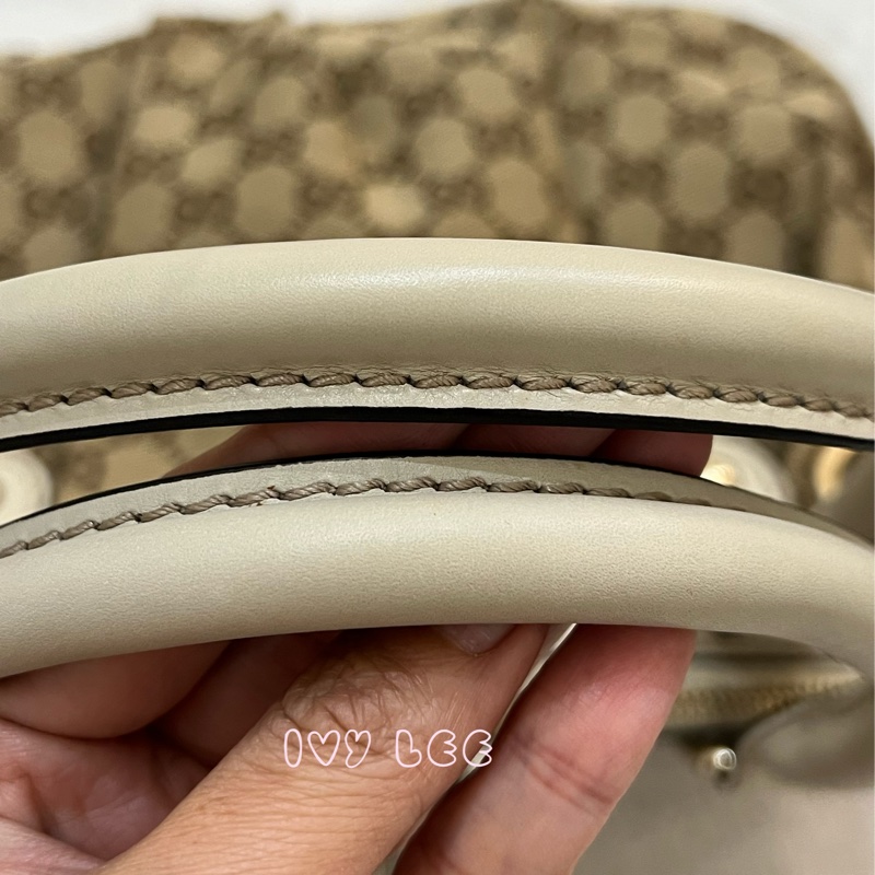 Gucci 烏木色 緹花帆布 白色牛皮飾邊 兩用包 247902 斜背包 肩背手提 正品 二手精品-4