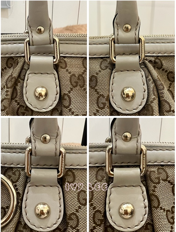 Gucci 烏木色 緹花帆布 白色牛皮飾邊 兩用包 247902 斜背包 肩背手提 正品 二手精品-17