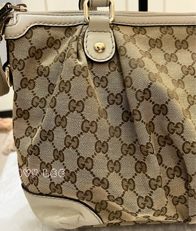 Gucci 烏木色 緹花帆布 白色牛皮飾邊 兩用包 247902 斜背包 肩背手提 正品 二手精品-23