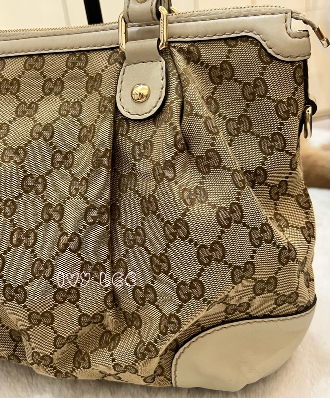 Gucci 烏木色 緹花帆布 白色牛皮飾邊 兩用包 247902 斜背包 肩背手提 正品 二手精品-25