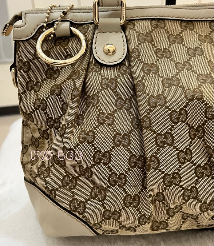 Gucci 烏木色 緹花帆布 白色牛皮飾邊 兩用包 247902 斜背包 肩背手提 正品 二手精品-26