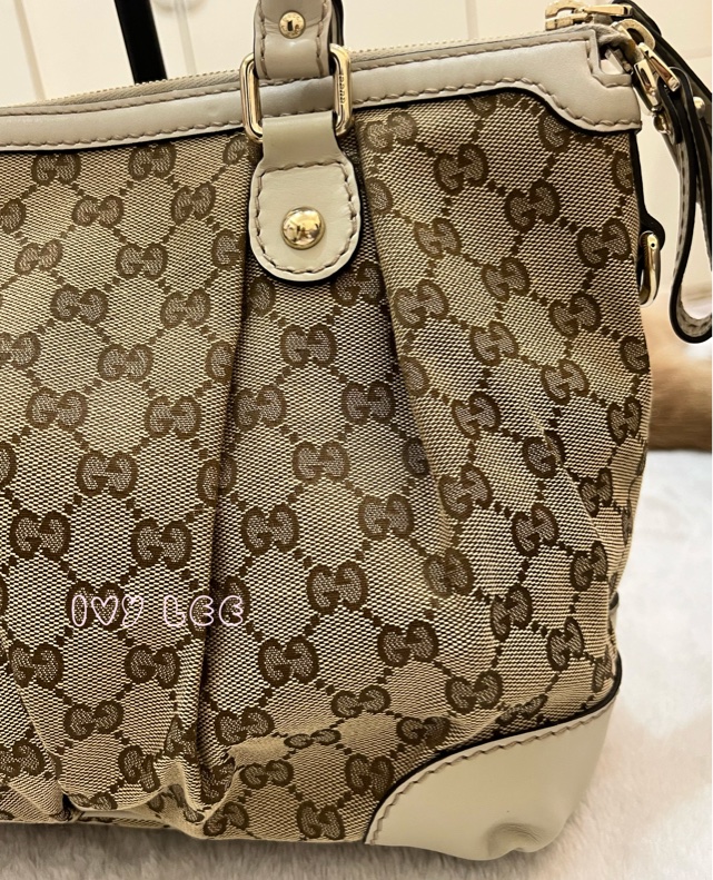 Gucci 烏木色 緹花帆布 白色牛皮飾邊 兩用包 247902 斜背包 肩背手提 正品 二手精品-28