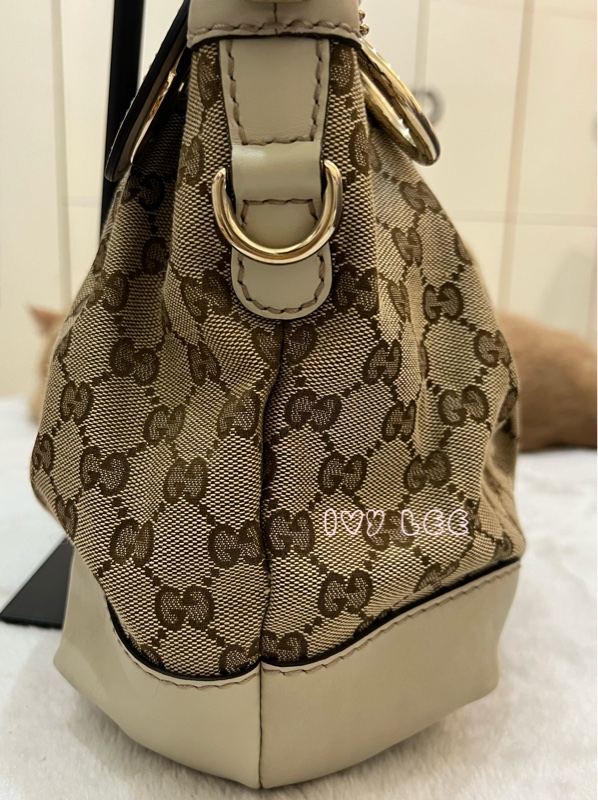 Gucci 烏木色 緹花帆布 白色牛皮飾邊 兩用包 247902 斜背包 肩背手提 正品 二手精品-29