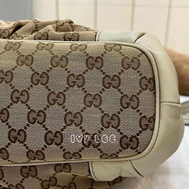 Gucci 烏木色 緹花帆布 白色牛皮飾邊 兩用包 247902 斜背包 肩背手提 正品 二手精品-33