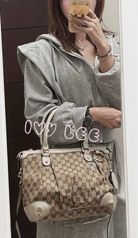 Gucci 烏木色 緹花帆布 白色牛皮飾邊 兩用包 247902 斜背包 肩背手提 正品 二手精品-34