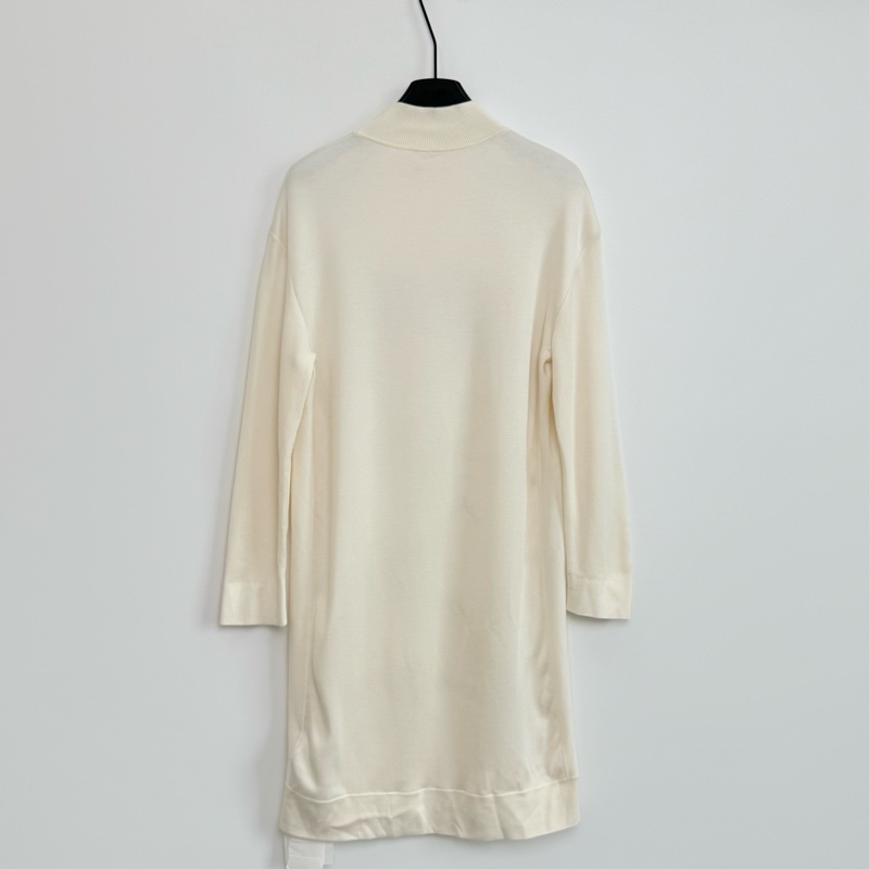 全新Hermes/愛馬仕/米白色高領長袖針織拼接真絲連衣裙/36碼-7