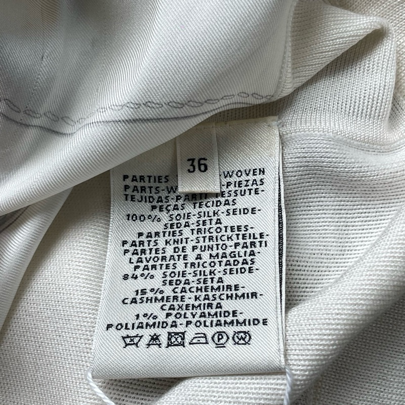 全新Hermes/愛馬仕/米白色高領長袖針織拼接真絲連衣裙/36碼-9