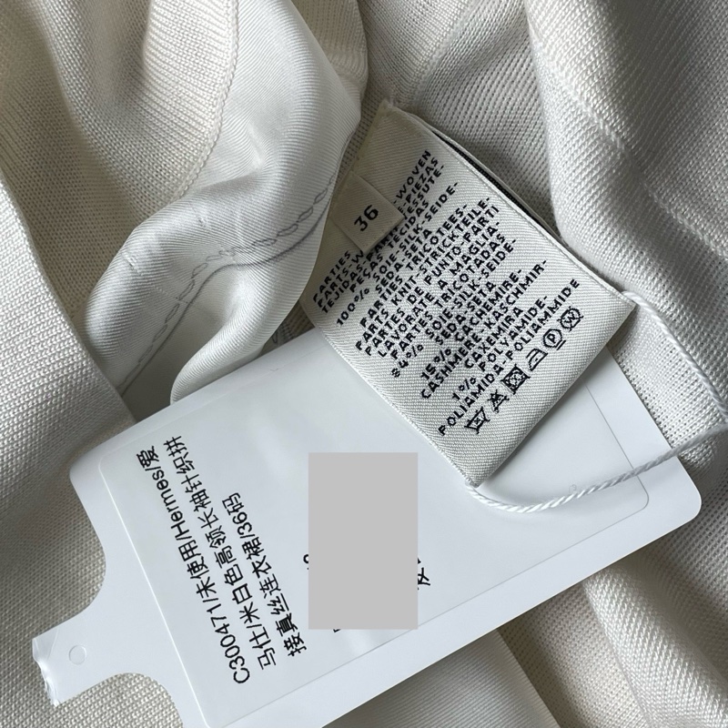 全新Hermes/愛馬仕/米白色高領長袖針織拼接真絲連衣裙/36碼-5