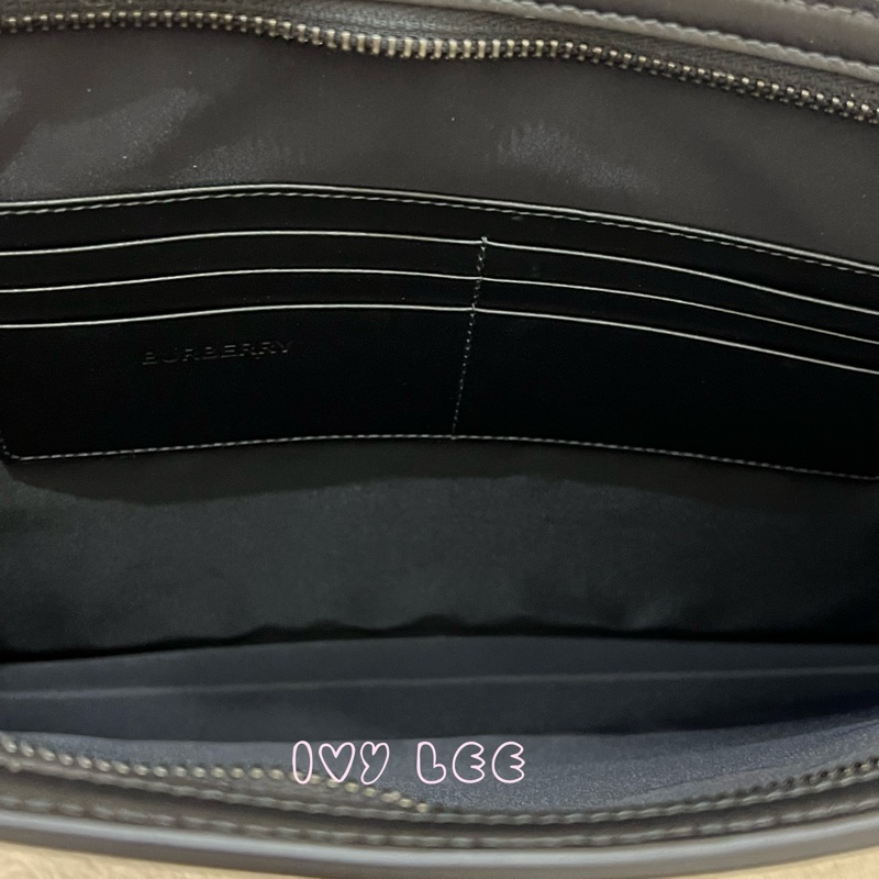 BURBERRY 黑 炭灰色 格紋拉鍊 手拿包 電腦包 正品 二手精品-8