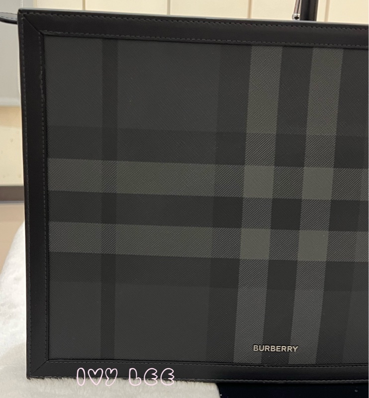BURBERRY 黑 炭灰色 格紋拉鍊 手拿包 電腦包 正品 二手精品-20