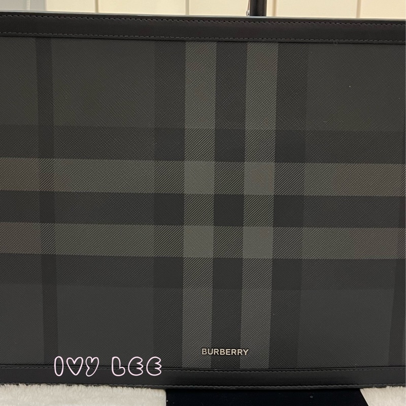 BURBERRY 黑 炭灰色 格紋拉鍊 手拿包 電腦包 正品 二手精品-21
