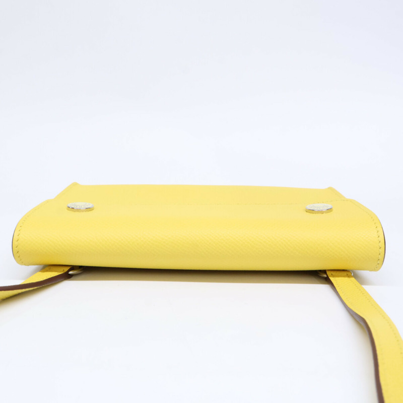 愛馬仕 B 字壓紋 Epsom 皮革 Nap to Go 皮夾單肩包,淺黃色,女士款-4