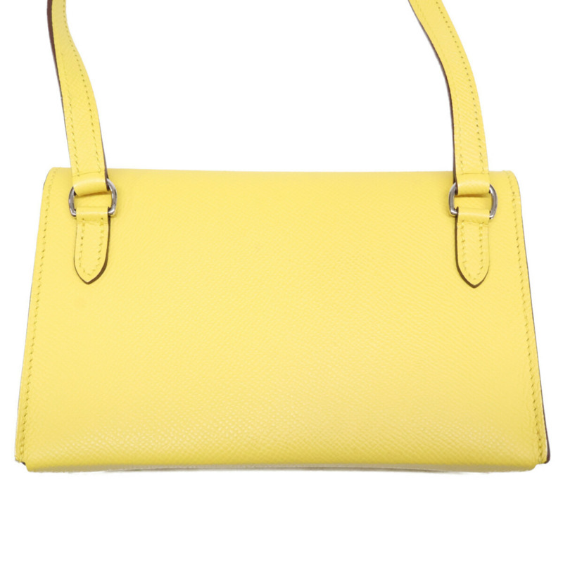 愛馬仕 B 字壓紋 Epsom 皮革 Nap to Go 皮夾單肩包,淺黃色,女士款-5