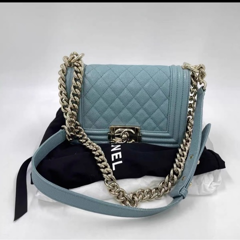 CHANEL香奈兒 Leboy 20P小號29開 小號藍色荔枝牛皮p