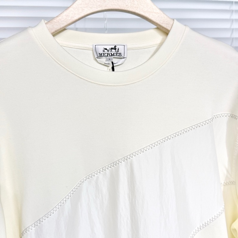 【全新原吊牌】 Hermès 愛馬仕 衛衣 L碼 尼龍拼接 莫康棉 螺紋領口 米白色-2