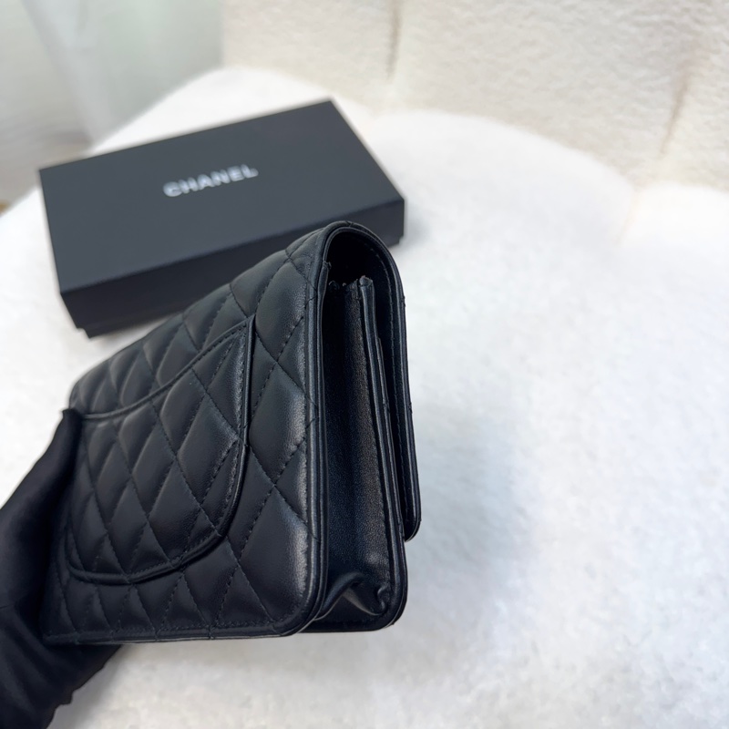 Chanel 香奈兒 CHANEL黑色羊皮 WOC鏈包經典菱 銀釦 鏈條包 AP0250-5