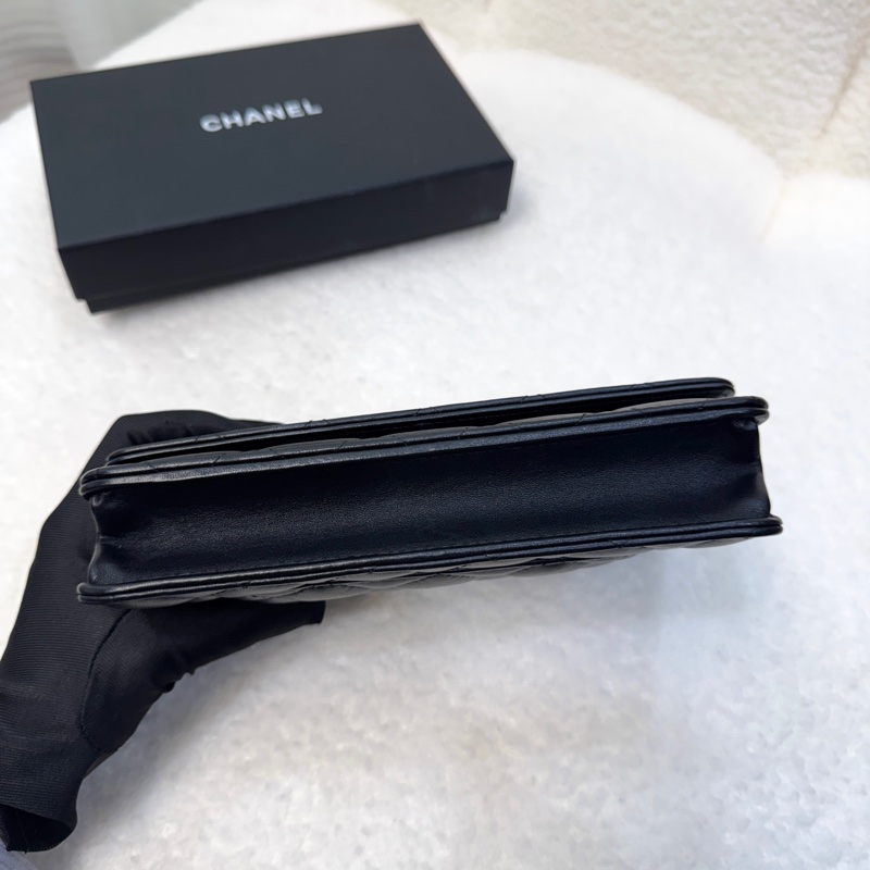 Chanel 香奈兒 CHANEL黑色羊皮 WOC鏈包經典菱 銀釦 鏈條包 AP0250-6