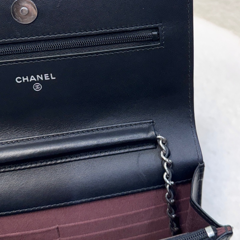 Chanel 香奈兒 CHANEL黑色羊皮 WOC鏈包經典菱 銀釦 鏈條包 AP0250-10