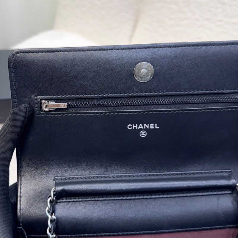 Chanel 香奈兒 CHANEL黑色羊皮 WOC鏈包經典菱 銀釦 鏈條包 AP0250-11