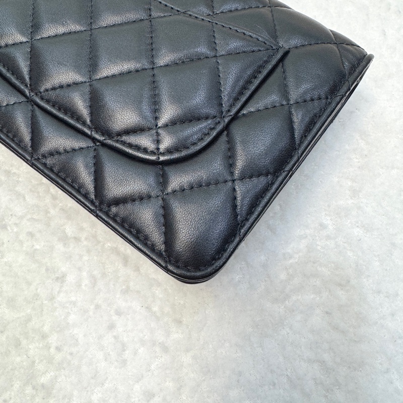 Chanel 香奈兒 CHANEL黑色羊皮 WOC鏈包經典菱 銀釦 鏈條包 AP0250-14