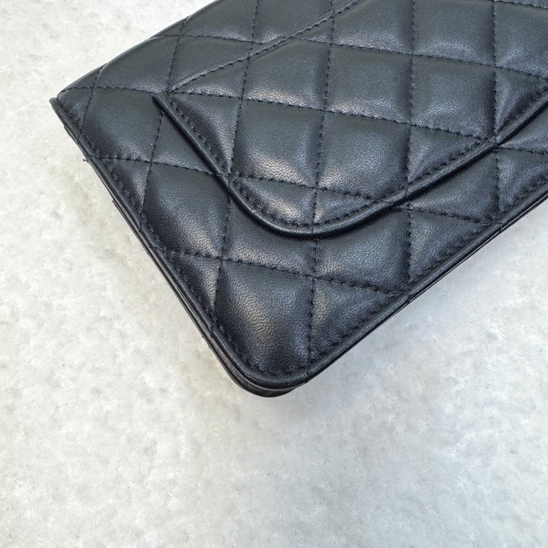 Chanel 香奈兒 CHANEL黑色羊皮 WOC鏈包經典菱 銀釦 鏈條包 AP0250-15