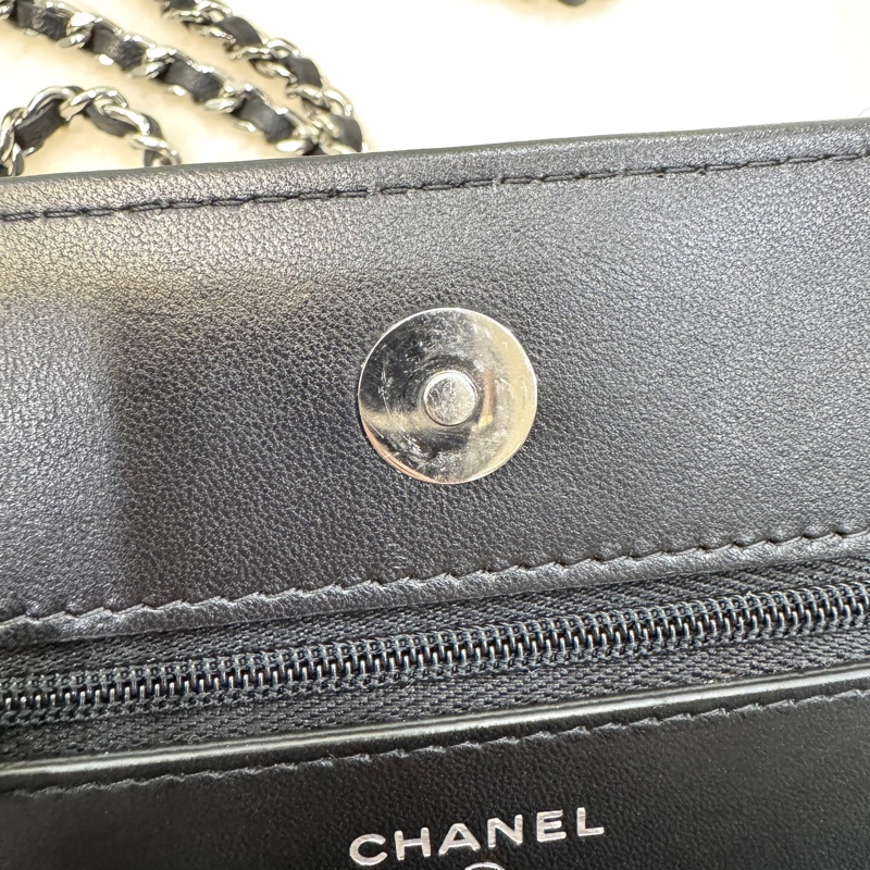 Chanel 香奈兒 CHANEL黑色羊皮 WOC鏈包經典菱 銀釦 鏈條包 AP0250-17