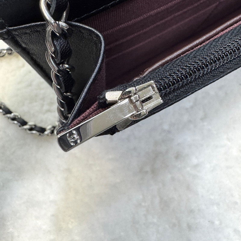 Chanel 香奈兒 CHANEL黑色羊皮 WOC鏈包經典菱 銀釦 鏈條包 AP0250-18